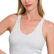 Washed Ribbed Cropped Seamless Tank Top with Padded Bra