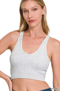 Washed Ribbed Cropped Seamless Tank Top with Padded Bra