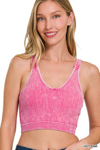 Load image into Gallery viewer, Washed Ribbed Cropped Seamless Tank Top with Padded Bra
