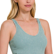 Washed Ribbed Cropped Seamless Tank Top with Padded Bra