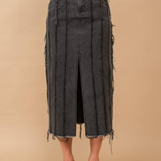 Distressed Seam Slit at Front Maxi Denim Skirt