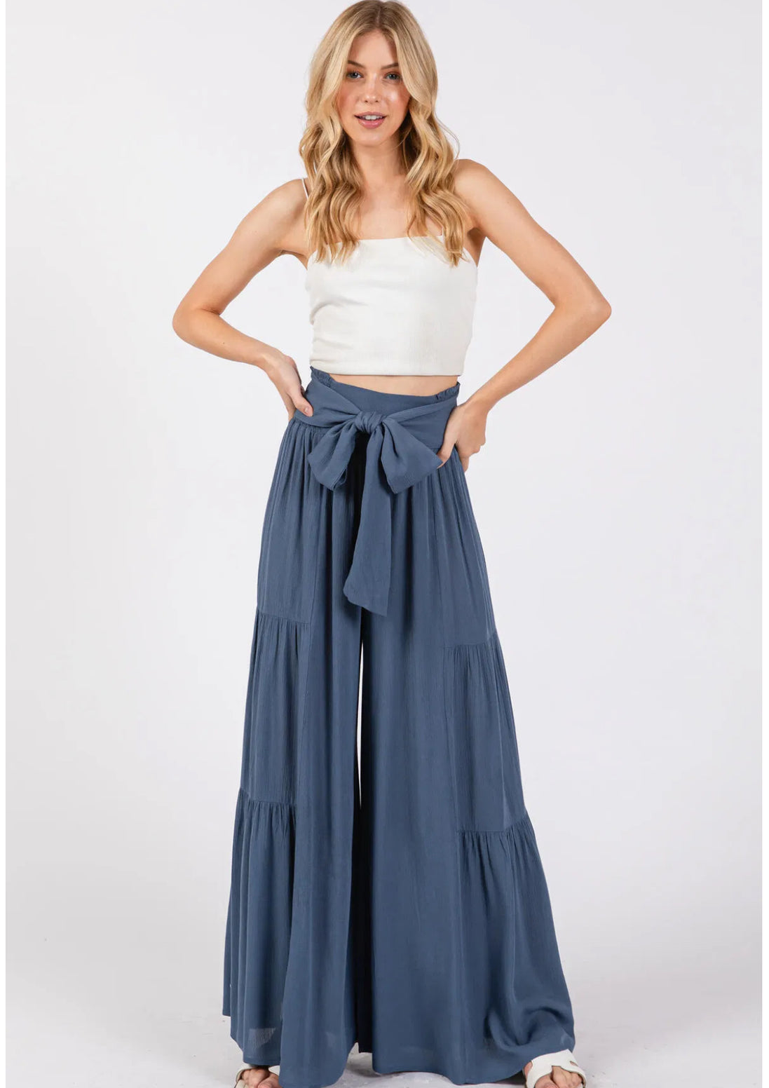 Tiered Wide Leg Pant (Indigo)