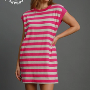 Sleeveless Striped Towel Dress (Pink)