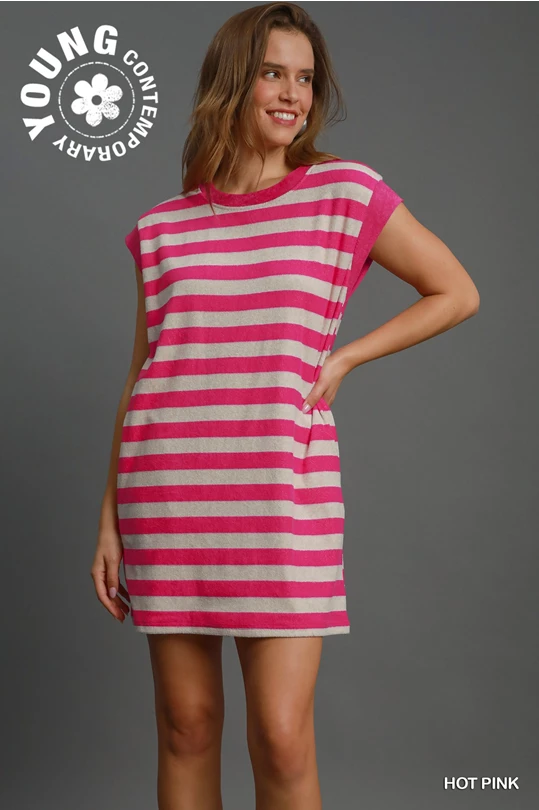Sleeveless Striped Towel Dress (Pink)
