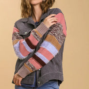 Charcoal Knit Sleeve Button Down Jacket