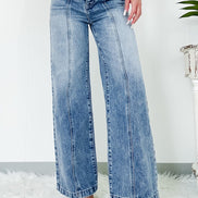 Seamed High Waisted Wide Leg Jeans