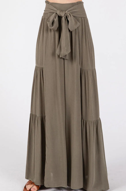 Tiered Wide Leg Pant (Olive)