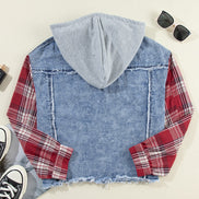 Hooded Plaid and  Denim Jacket