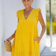 Cotton Eyelet Pocketed Dress
