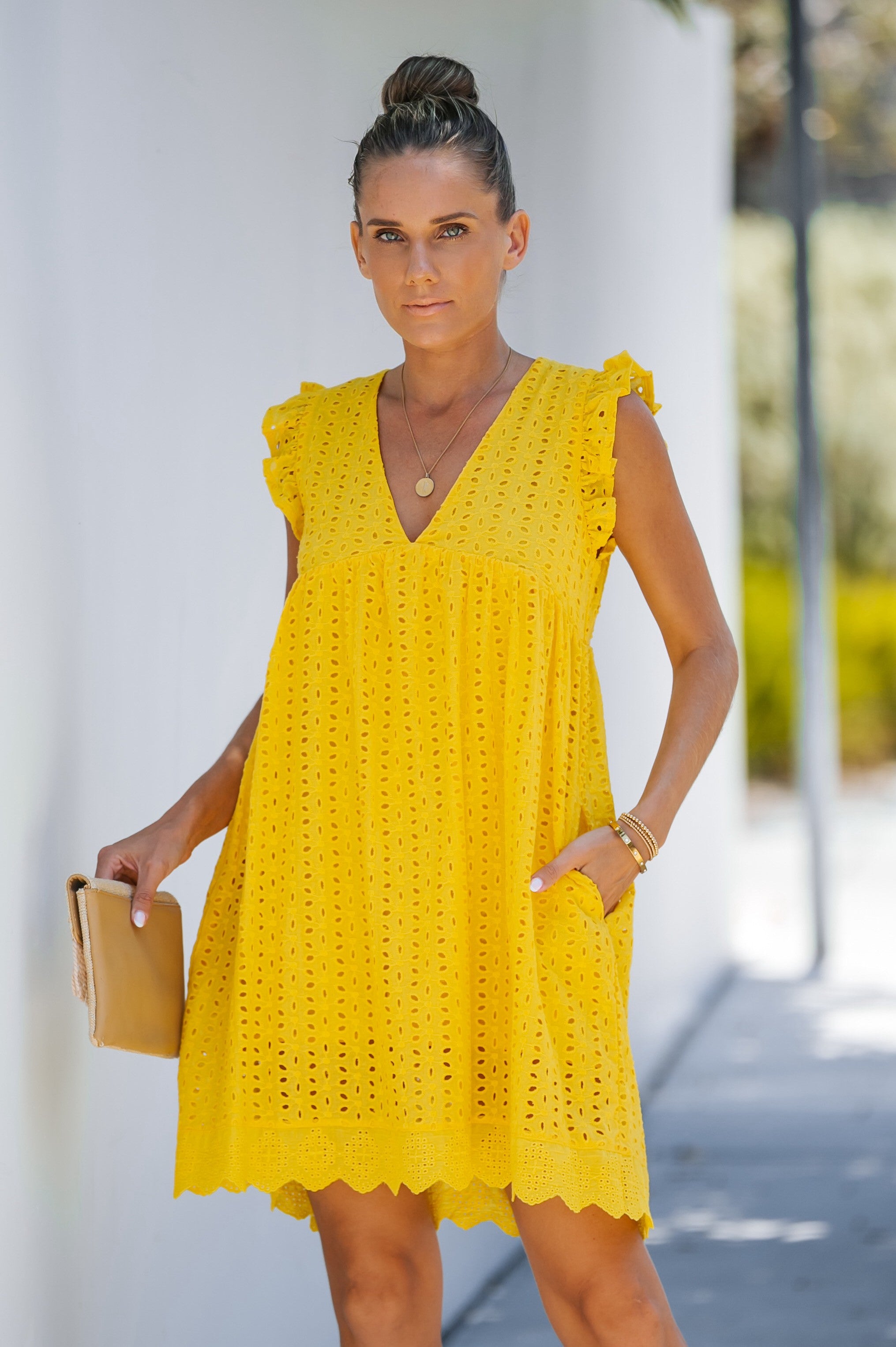 Cotton Eyelet Pocketed Dress