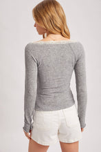 Load image into Gallery viewer, LACE TRIM BUTTON DOWN HENLEY KNIT TOP
