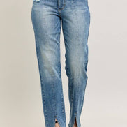 JUDY BLUE High Waisted Vintage Wash Front Seam & Slit Straight
