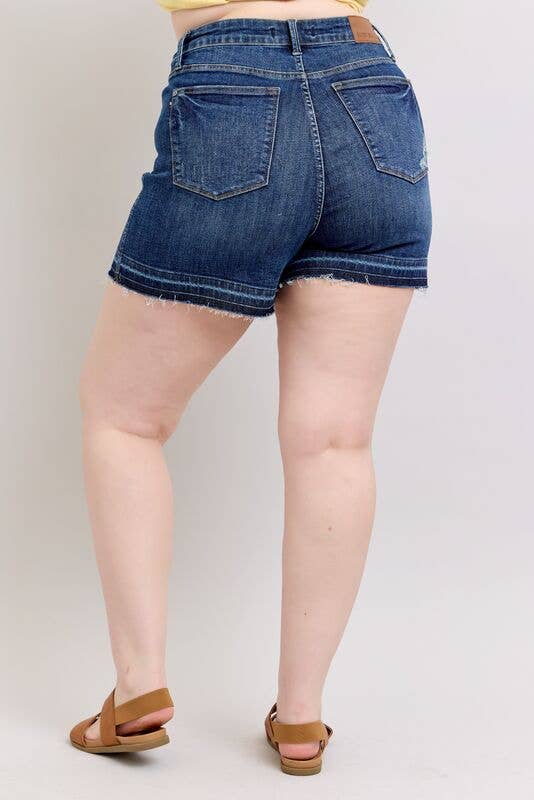 JUDY BLUE High Waisted Tummy Control Destroy Release Hem Shorts - PLUS