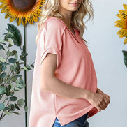 V-Neck Solid Twist Rib Women's Knit Top