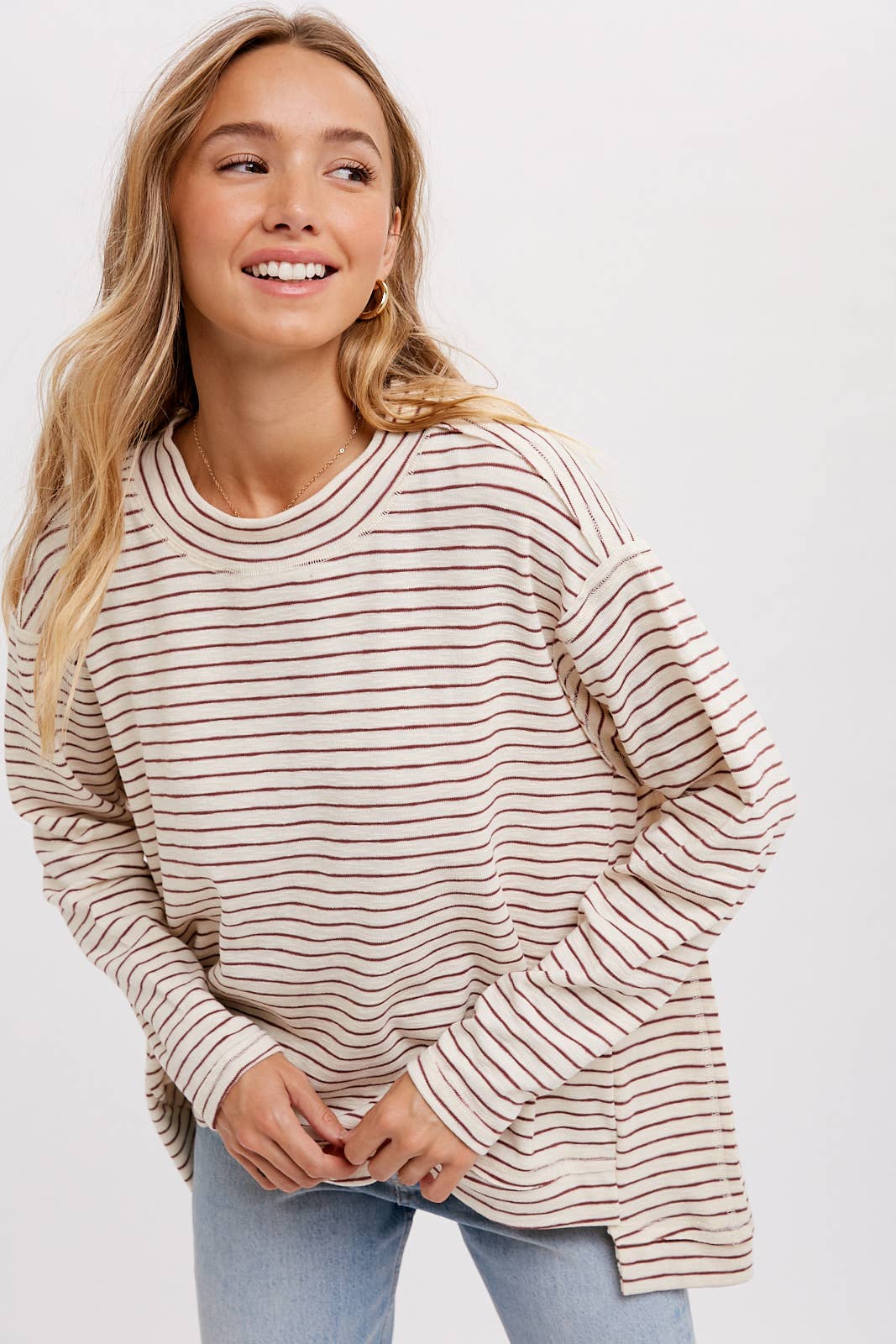 CREWNECK  SLOUCHY STRIPE TOP