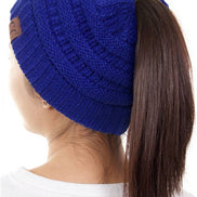 C.C Solid Color Ponytail Messy Bun Beanie