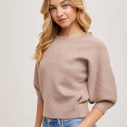 PUFFED 3/4 SLEEVED KNIT SWEATER TOP