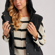 SHERPA FLEECE HOODED VEST WITH FAUX SUEDE INNER
