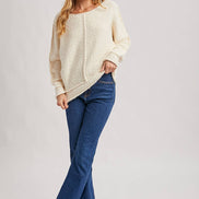 WIDE NECK OVERSIZED PULLOVER KNIT SWEATER