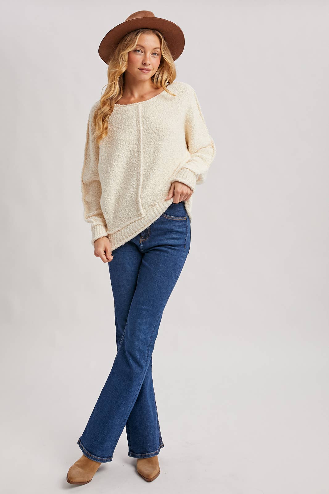 WIDE NECK OVERSIZED PULLOVER KNIT SWEATER