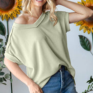 V-Neck Solid Twist Rib Women's Knit Top