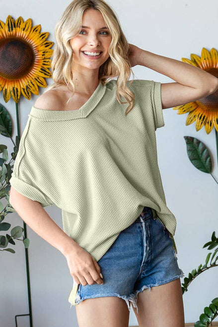 V-Neck Solid Twist Rib Women's Knit Top