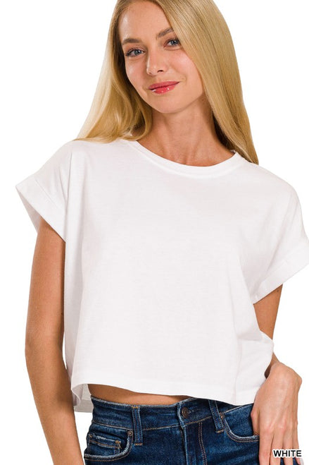 Folded Sleeve Cropped Tee