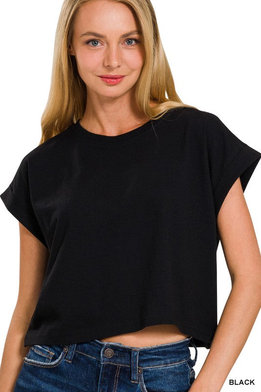 Folded Sleeve Cropped Tee