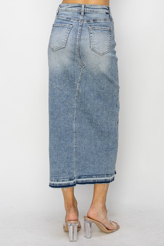 Gia Front Opening Risen Denim Maxi Skirt