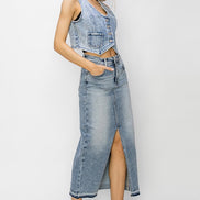 Gia Front Opening Risen Denim Maxi Skirt