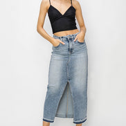 Gia Front Opening Risen Denim Maxi Skirt