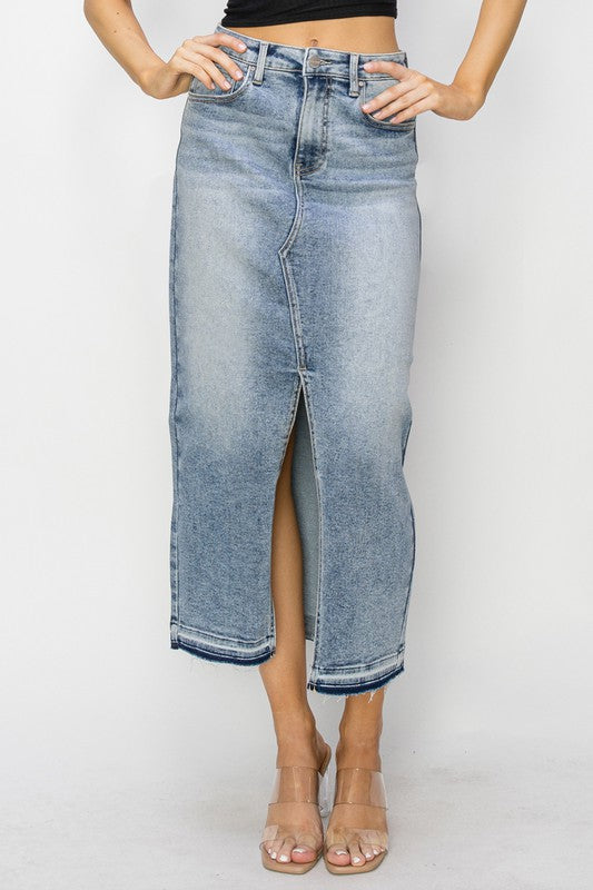 Gia Front Opening Risen Denim Maxi Skirt