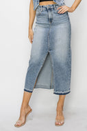 Gia Front Opening Risen Denim Maxi Skirt