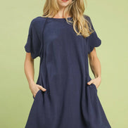 Scalloped Hem Flowy Linen Dress