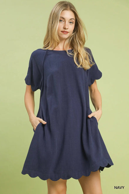 Scalloped Hem Flowy Linen Dress