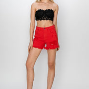 Ariel Red Risen Denim Shorts