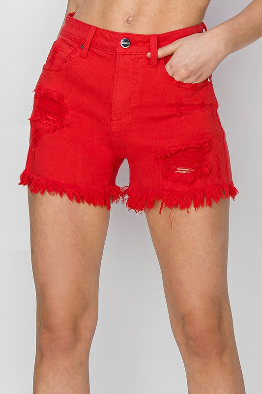 Ariel Red Risen Denim Shorts