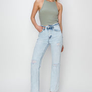 Lainey Acid Wash Cropped Straight Risen Denim Jeans