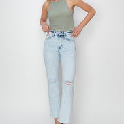 Lainey Acid Wash Cropped Straight Risen Denim Jeans