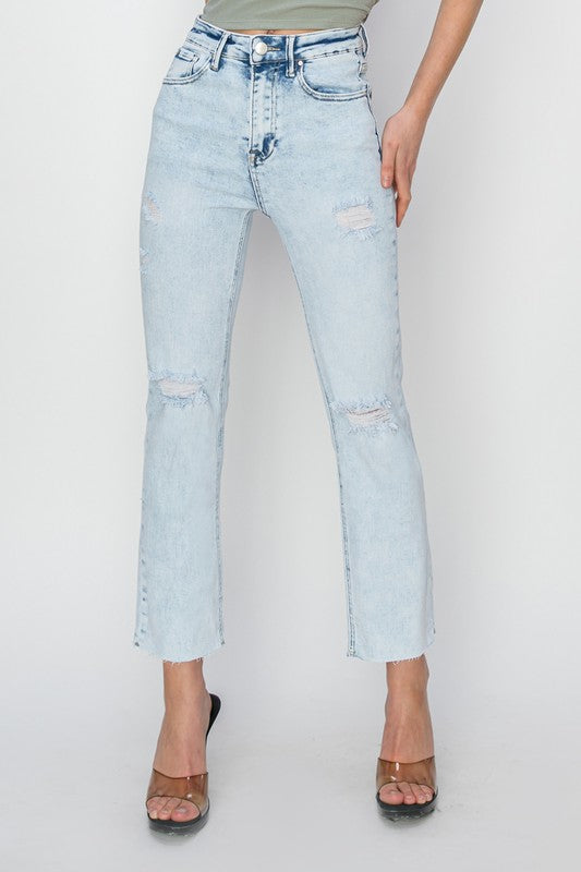Lainey Acid Wash Cropped Straight Risen Denim Jeans