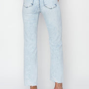 Lainey Acid Wash Cropped Straight Risen Denim Jeans
