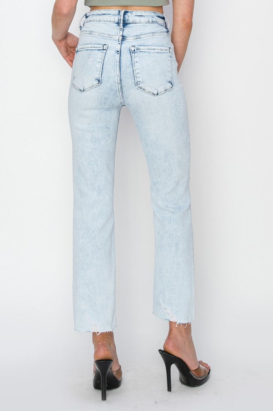 Lainey Acid Wash Cropped Straight Risen Denim Jeans