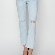 Lainey Acid Wash Cropped Straight Risen Denim Jeans