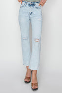 Lainey Acid Wash Cropped Straight Risen Denim Jeans