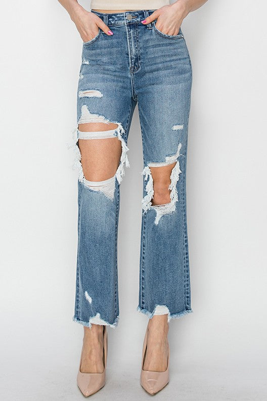 Ivy High Rise Cropped Straight Risen Denim Jeans