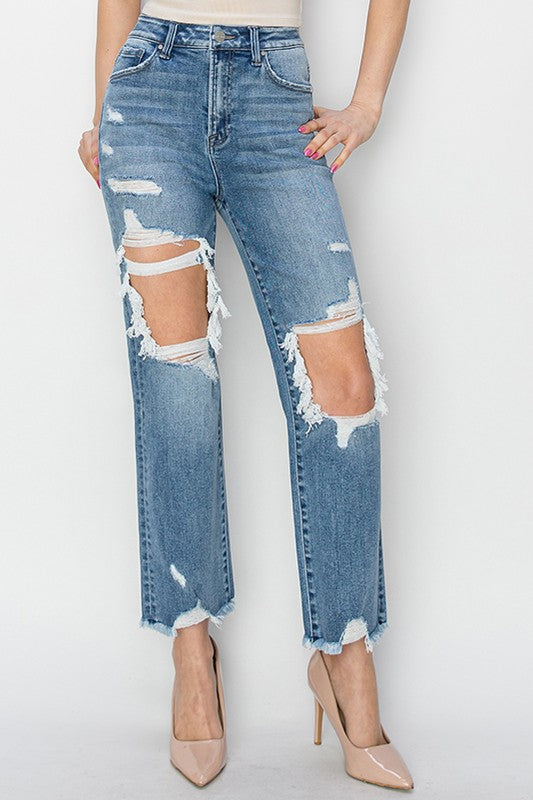 Ivy High Rise Cropped Straight Risen Denim Jeans