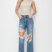 Ivy High Rise Cropped Straight Risen Denim Jeans