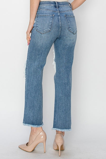 Ivy High Rise Cropped Straight Risen Denim Jeans