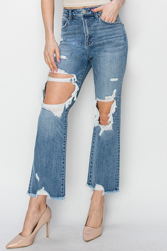 Ivy High Rise Cropped Straight Risen Denim Jeans