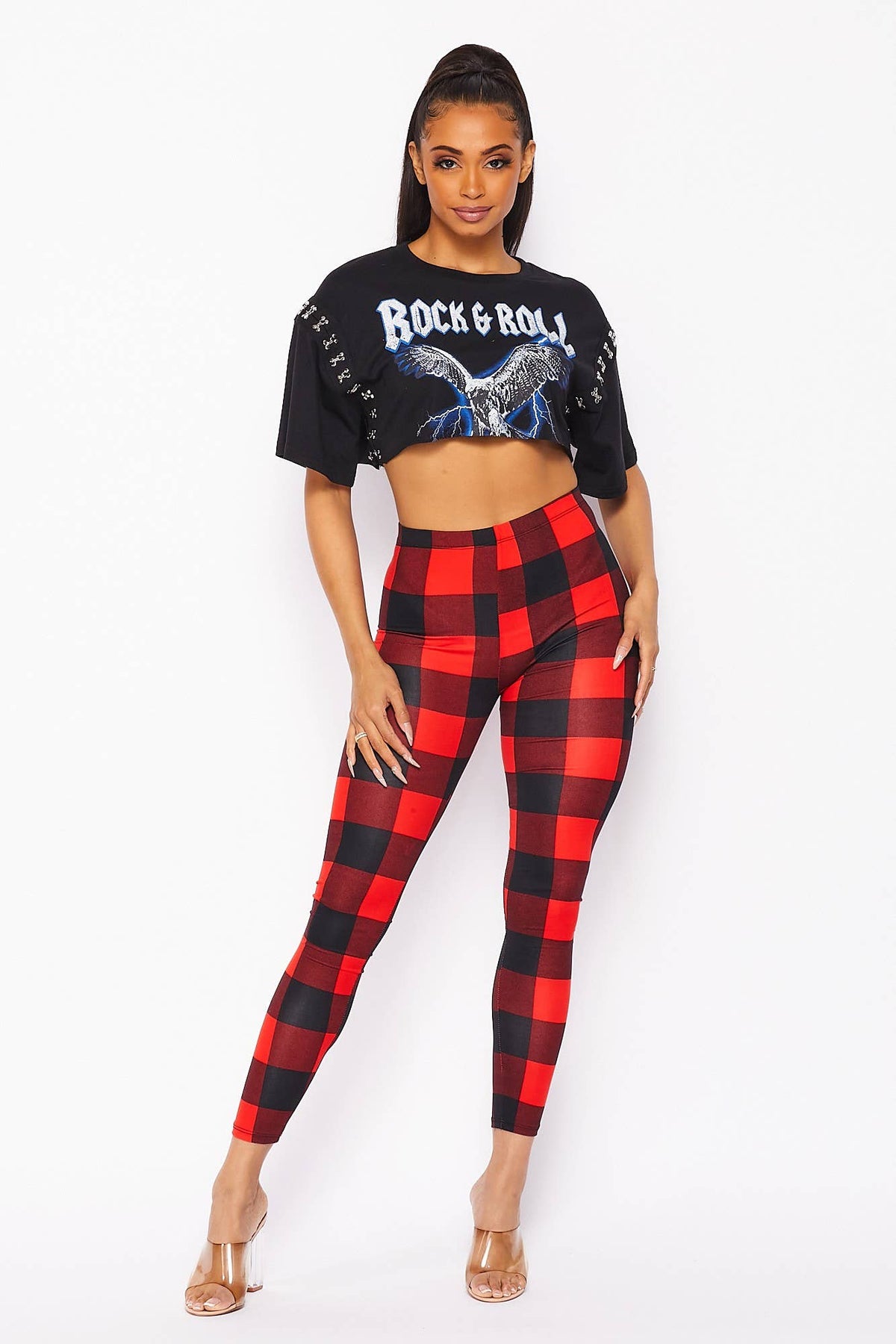 Women's Plaid Brushed Knit Leggings 5BP10082-PD